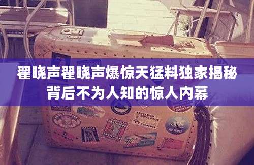 翟晓声翟晓声爆惊天猛料独家揭秘背后不为人知的惊人内幕