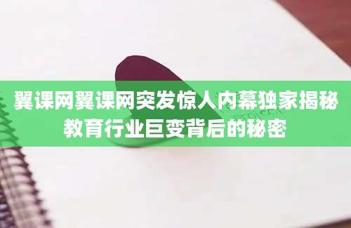 翼课网翼课网突发惊人内幕独家揭秘教育行业巨变背后的秘密