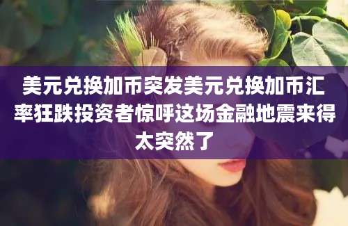 美元兑换加币突发美元兑换加币汇率狂跌投资者惊呼这场金融地震来得太突然了
