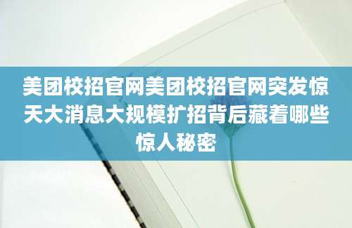 美团校招官网美团校招官网突发惊天大消息大规模扩招背后藏着哪些惊人秘密