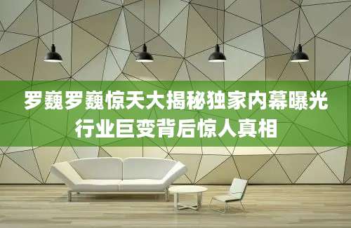 罗巍罗巍惊天大揭秘独家内幕曝光行业巨变背后惊人真相
