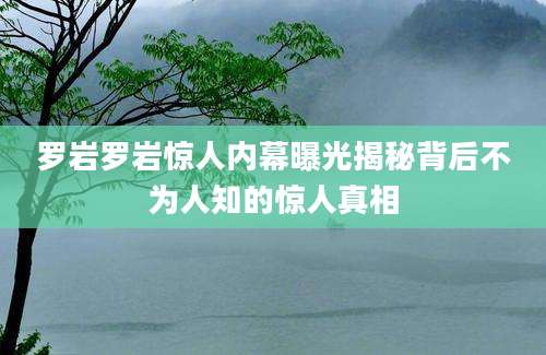 罗岩罗岩惊人内幕曝光揭秘背后不为人知的惊人真相