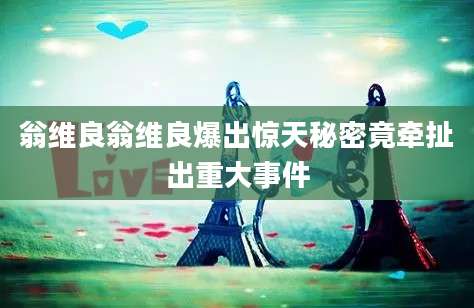 翁维良翁维良爆出惊天秘密竟牵扯出重大事件