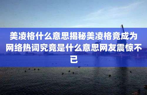 美凌格什么意思揭秘美凌格竟成为网络热词究竟是什么意思网友震惊不已
